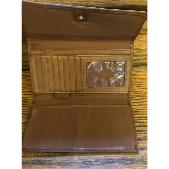 Fossil Leather Beige Multicolor Checkbook Wallet Full Size - Picture 2 of 6